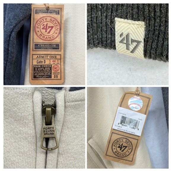 47 Brand Boston Red Sox Varsity Jacket Men's XL‎ NWT Oatmeal Gray Full Zip - Picture 5 of 9